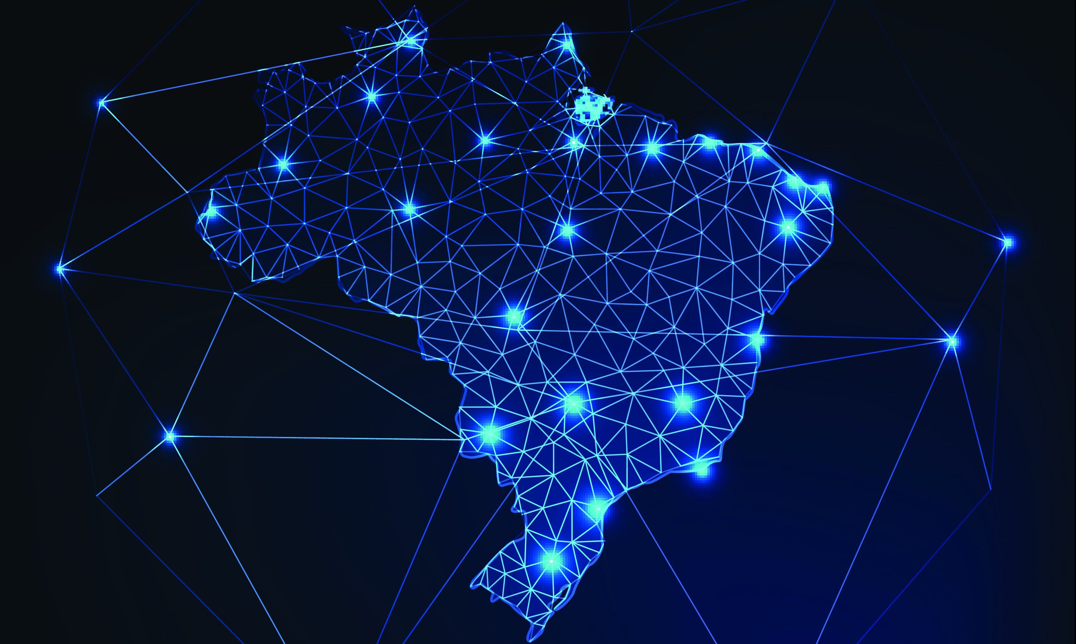 Mapa digital do Brasil com conexões virtuais entre os estados